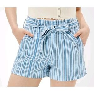 American Eagle AE Paperbag Denim Mom Short Women's Size 14 Striped Denim